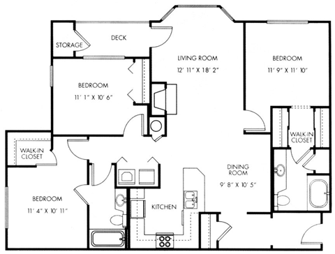 three bedroom two bathroom floorplan